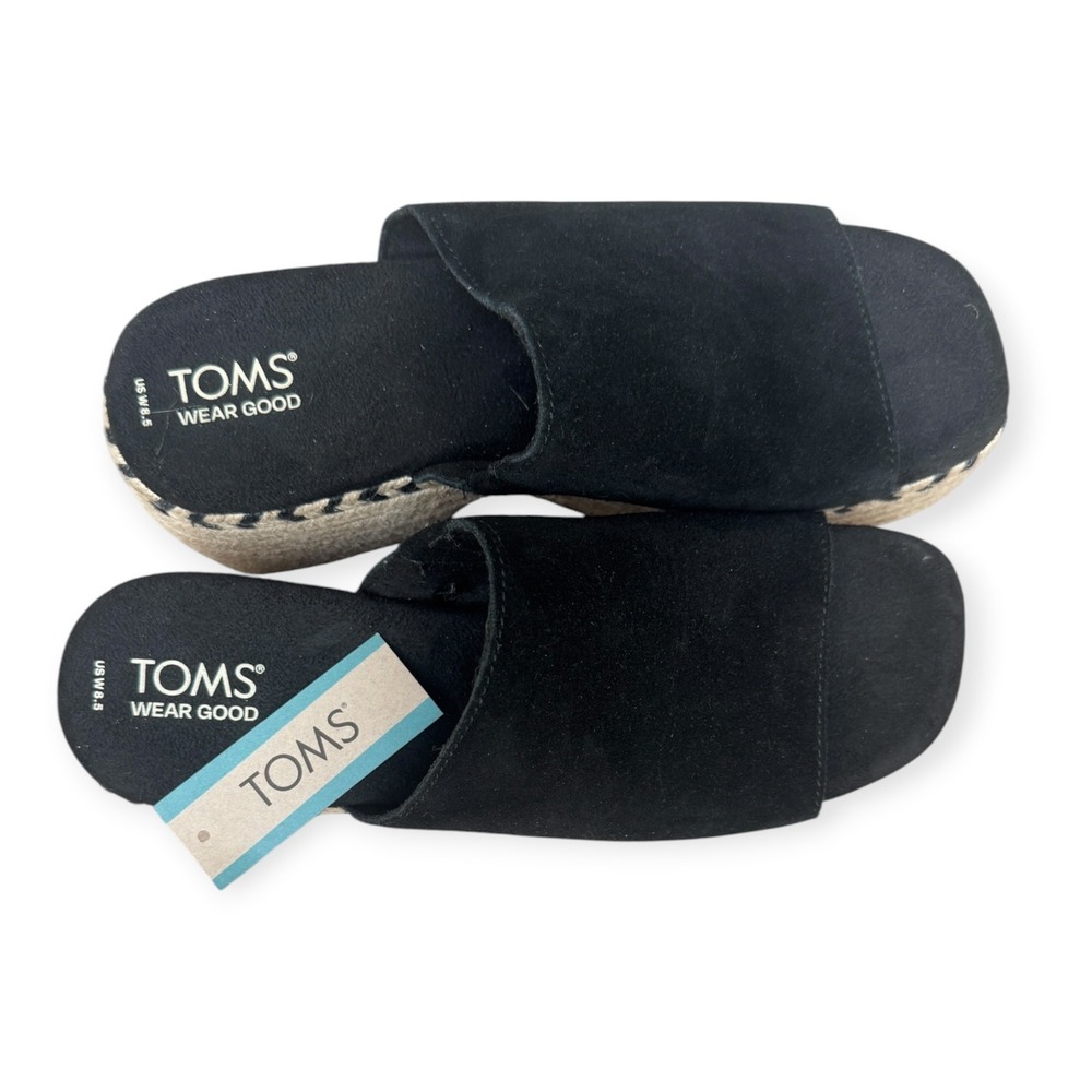 TOMS Laila Mule Black Suede Platform Espadrille Sandals Womens 8.5 10020762 NEW - Picture 2 of 6